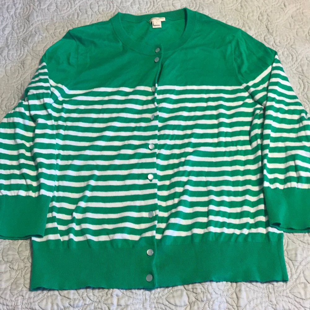 Green and white striped cardigan